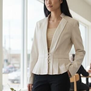 Reiss Poppy Blazer Jacket Size M/L Peplum Pleated Fitted Inverted Notch Collar